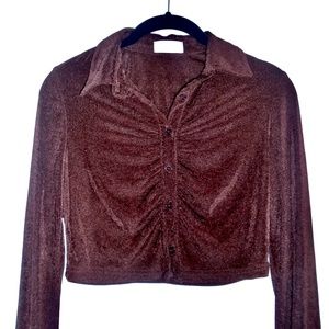 Isalis Brown Cropped Button Down